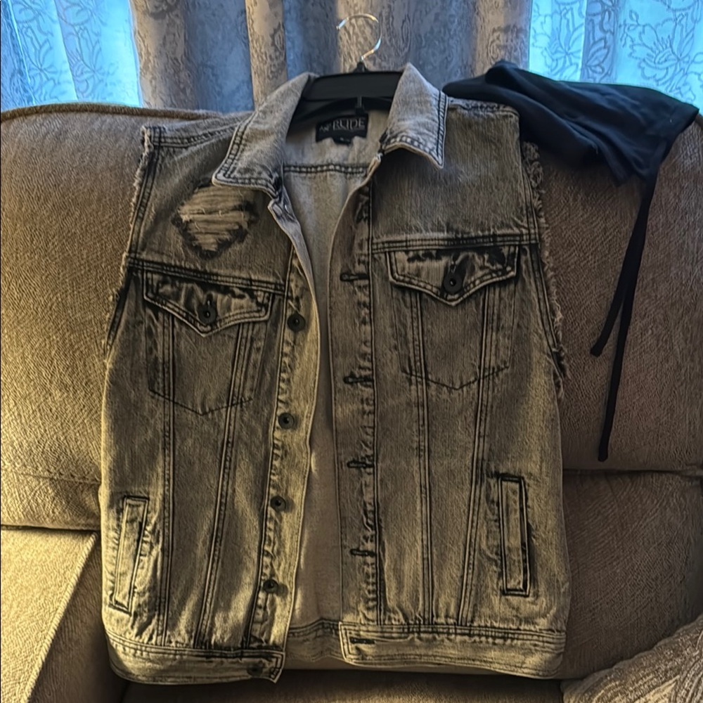 Rude Grey Denim Vest with detachable hood
